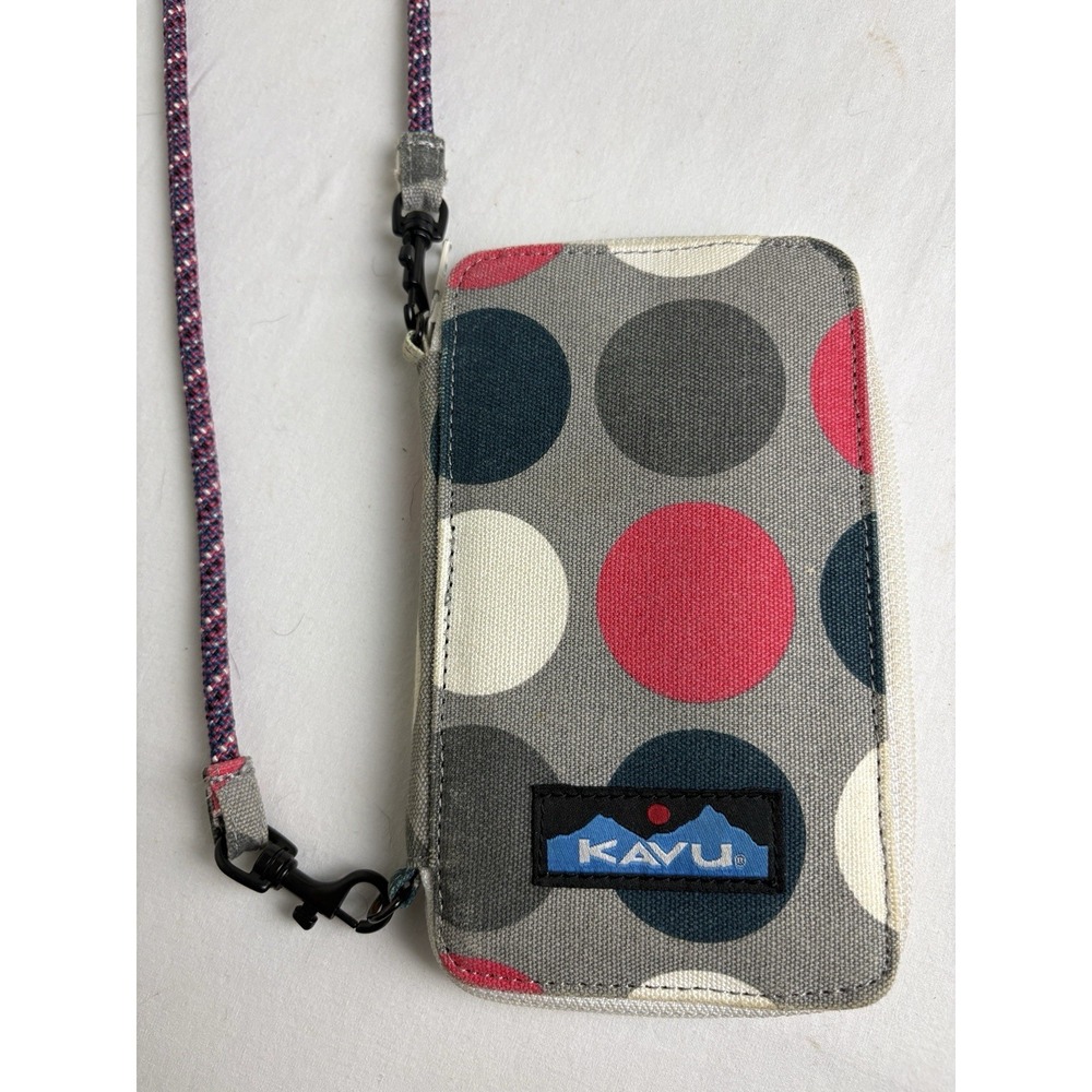 Kavu Go Time Bi-Fold Crossbody Wallet Bag 7.5x4" Zip Polka Dot Preppy School - Picture 3 of 13